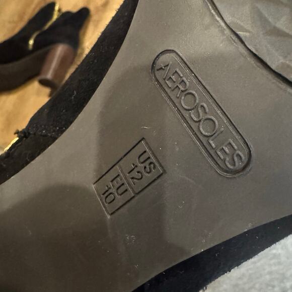 Aerosoles Asset Booties Women’s Size 12 M Black Suede Gold Zip Up Ankle Boot - Picture 6 of 6